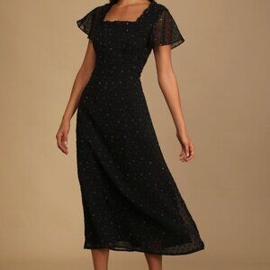 So Kiss Me Black Floral Print Swiss Dot Maxi Dress